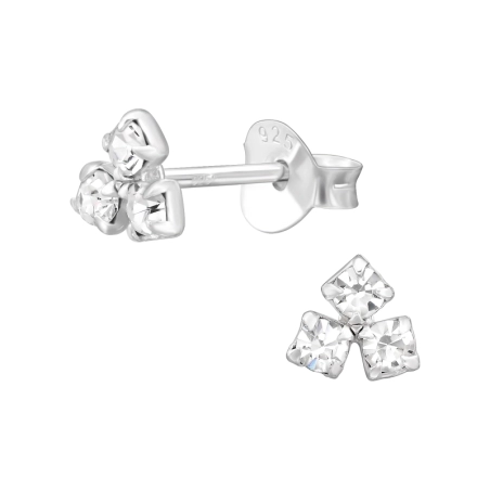 Cluster Ear studs with Crystal Stones - 925 Sterling Silver Ear Studs With Crystal Stones