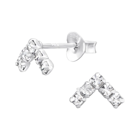 Chevron with crystal stones - 925 Sterling Silver Ear Studs With Crystal Stones