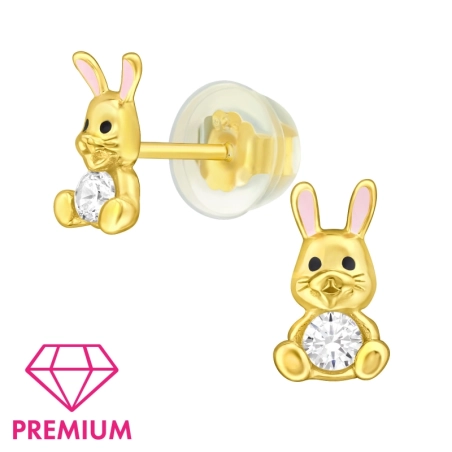 Goldpated Bunny with Zirconia - Premium* - 925 Sterling Silver Ear Studs With Stones