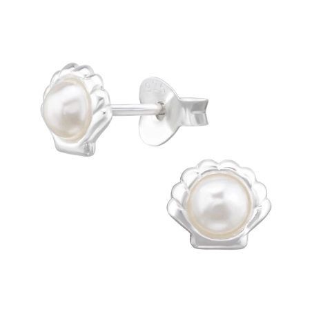 Shell Ear studs with Pearl - 925 Sterling Silver Ear Studs With Pearls
