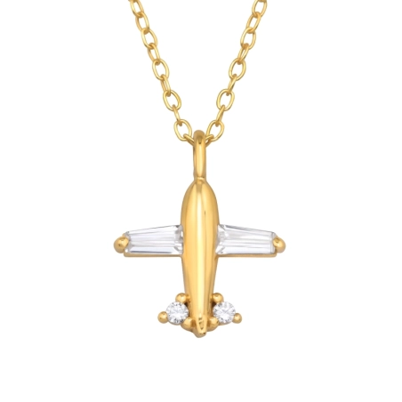 Airplane Necklace with stones - 925 Sterling Silver Necklace With Stones