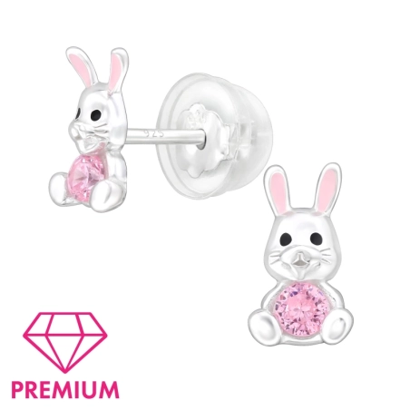 Bunny with Zirconia - Premium* - 925 Sterling Silver Ear Studs With Stones