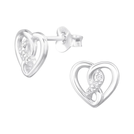Heart with Zirconia - 925 Sterling Silver Ear Studs With Zirconia Stones