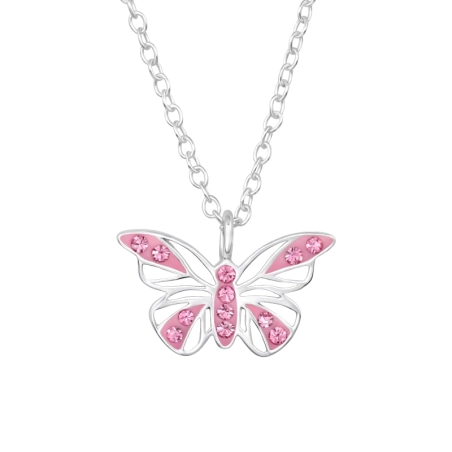 Butterfly with crystalls - 925 Sterling Silver Necklace With Stones