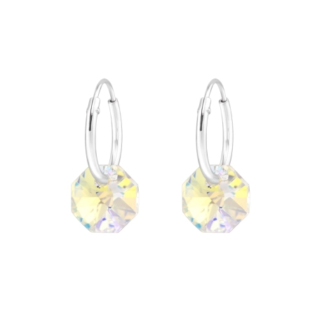 Octagon Earrings with crystals - 925 Sterling Silver Earrings With Crystal Stones