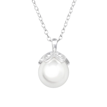 Flower with a pearl - 925 Sterling Silver Necklace With Stones