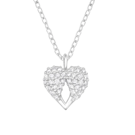 Heart Shaped Wings wit Zirconia - 925 Sterling Silver Necklace With Stones