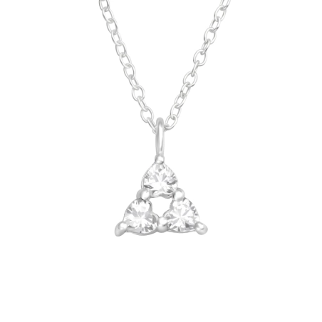 Hearts Cluster with three Zirconia - 925 Sterling Silver Necklace With Stones