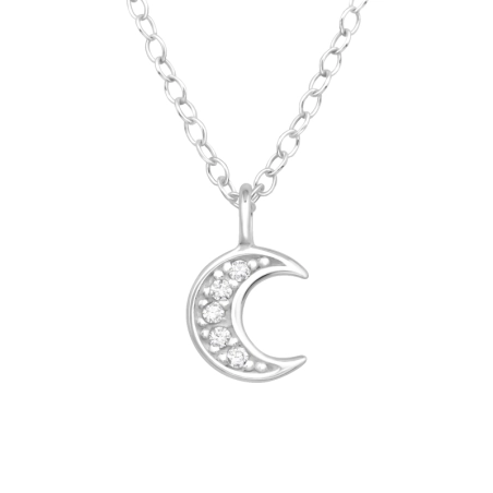Crescent Moon - 925 Sterling Silver Necklace With Stones
