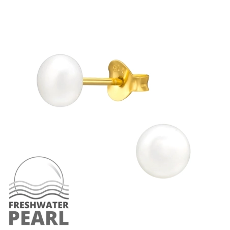 5mm golden Freshwater Pearl  - 925 Sterling Silver Ear Studs With Pearls