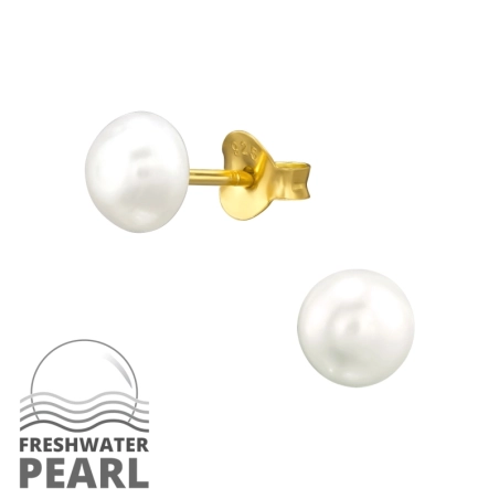 Gold plated 6mm with Pearl - 925 Sterling Silver Ear Studs With Pearls