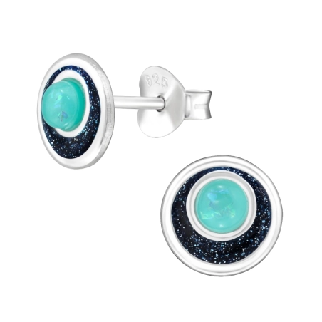Disc with semi-precious stone - 925 Sterling Silver Ear Studs With Semi-Precious Stones