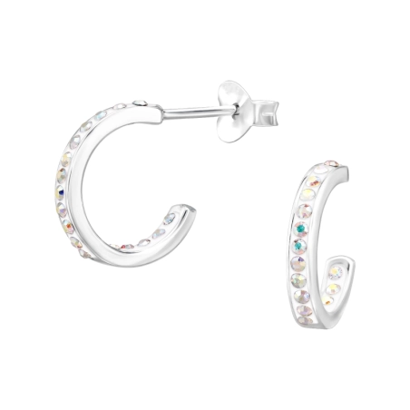 Half Hoop with Crystal stones - 925 Sterling Silver Ear Studs With Crystal Stones