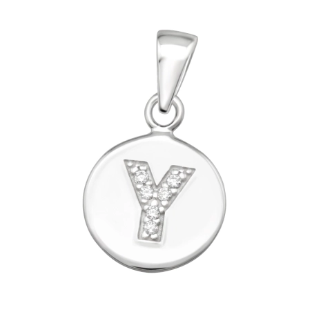 Letter Y with Zirconia - 925 Sterling Silver Pendants With Zirconia Stones