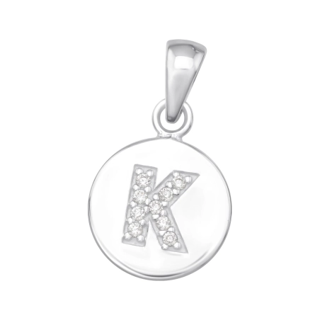 Letter K with Zirconia - 925 Sterling Silver Pendants With Zirconia Stones