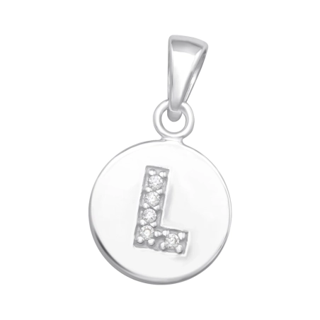 Letter L with Zirconia - 925 Sterling Silver Pendants With Zirconia Stones