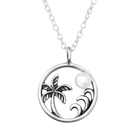 Beach Necklace with a pearl - 925 Sterling Silver Necklace With Stones