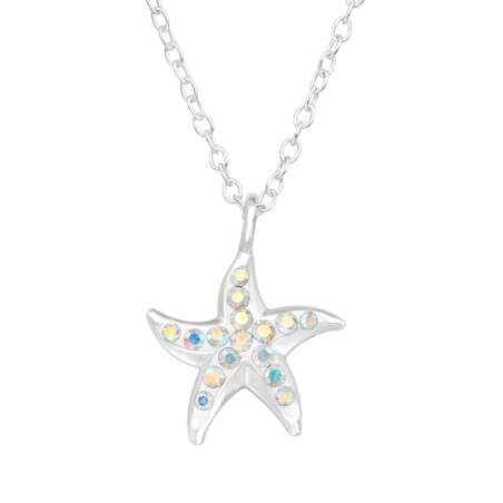 Starfish with Zirconia - 925 Sterling Silver Necklace With Stones