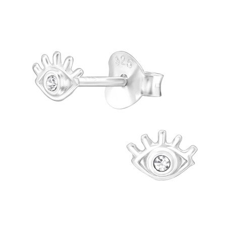 Evil Eye with Crystal - 925 Sterling Silver Ear Studs With Crystal Stones