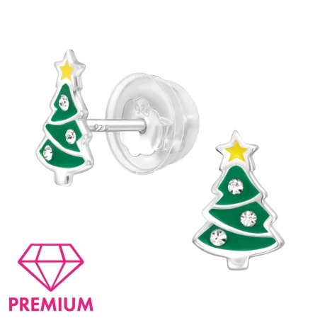 Christmas Tree - Premium* - 925 Sterling Silver Ear Studs With Enamel Colors