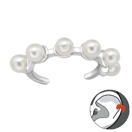 6 Glass Pearl - 925 Sterling Silver Ear Cuffs And Ear Climbers