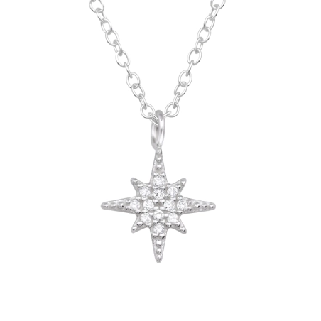 North Star with Zirconia - 925 Sterling Silver Necklace With Stones