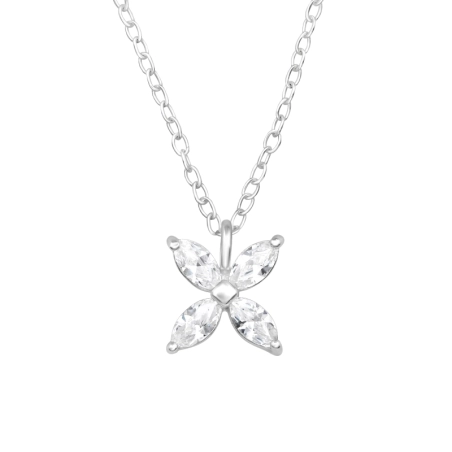 Flower with Zirconia - 925 Sterling Silver Necklace With Stones