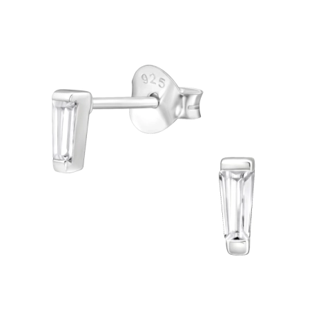 Tapered Baguette Zirconia - 925 Sterling Silver Ear Studs With Zirconia Stones