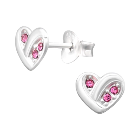 Heart Ear Studs with Crystal Stones - 925 Sterling Silver Ear Studs With Crystal Stones