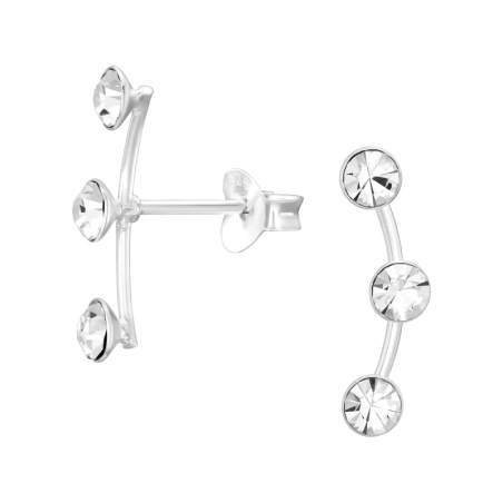 Triple Round Ear Studs - 925 Sterling Silver Ear Studs With Crystal Stones