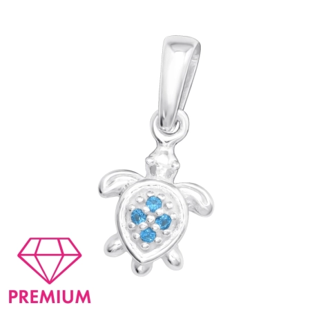 Turtle with zirconia - Premium* - 925 Sterling Silver Pendants For Kids