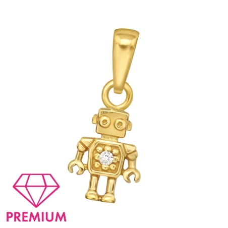 Golden Robot - Premium - 925 Sterling Silver Pendants For Kids