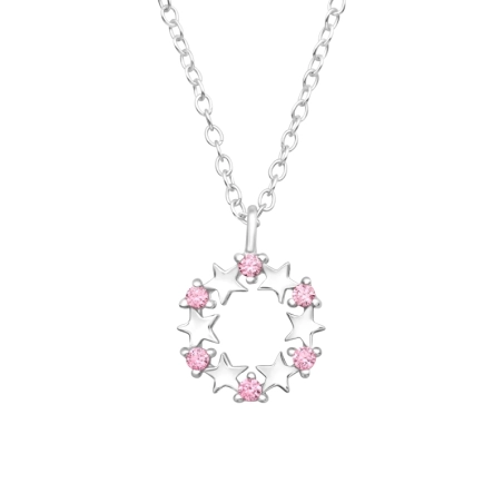 Stars in circles - 925 Sterling Silver Necklace With Stones