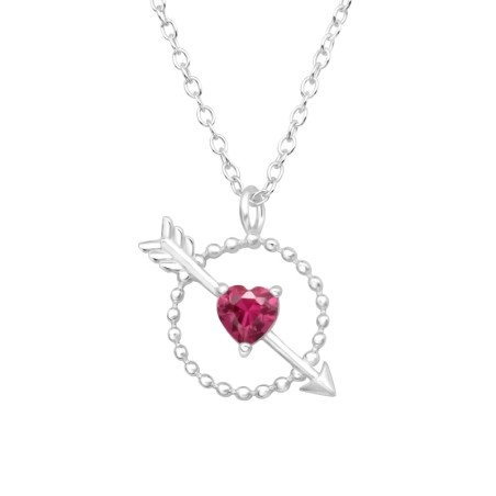 Heart And Arrow - 925 Sterling Silver Necklace With Stones