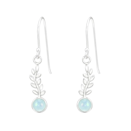 Leaf with opal - 925 Sterling Silver Earrings With Semi-Precious Stones & Opal