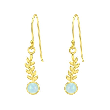 Golden Olive Leaf with opal - 925 Sterling Silver Earrings With Semi-Precious Stones & Opal
