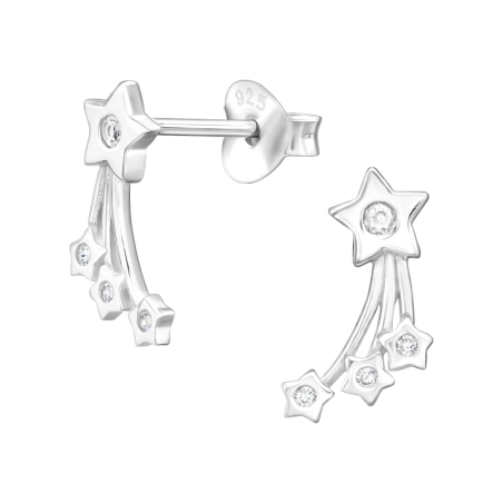 Shooting Star - 925 Sterling Silver Ear Studs With Zirconia Stones