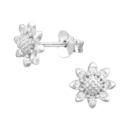 Flower with zirconia stones - 925 Sterling Silver Ear Studs With Zirconia Stones