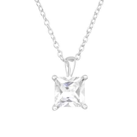Square shaped Zirconia - 925 Sterling Silver Necklace With Stones