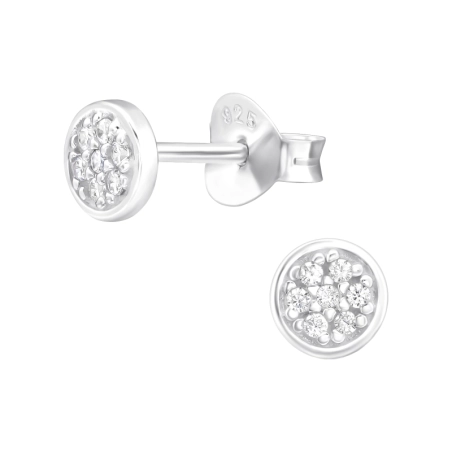Circle - 925 Sterling Silver Ear Studs With Zirconia Stones