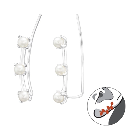 Three pearls in a row - 925 Sterling Silver Ear Cuffs And Ear Climbers