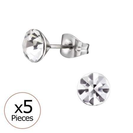 6mm round crystal stud Steel Ear Studs Jewellery | All4silver