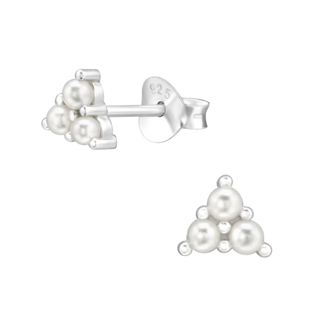 Geometric - 925 Sterling Silver Ear Studs with Pearls