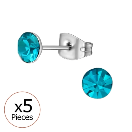 5mm Round X5 - 316L Surgical Grade Stainless Steel Steel Ear Studs