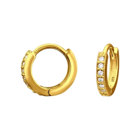 Golden Huggies with Zirconia - 925 Sterling Silver Ear Hoops