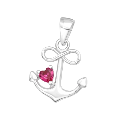 Anchor with garnet Zirconia - 925 Sterling Silver Pendants With Zirconia Stones