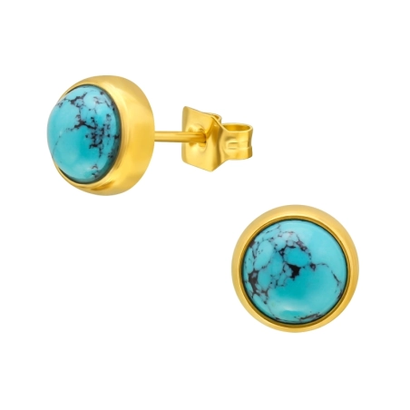 Gold Surgical Steel Round 6mm Ear Studs With Semi Precious - 316L Surgical Grade Stainless Steel Steel Ear Studs