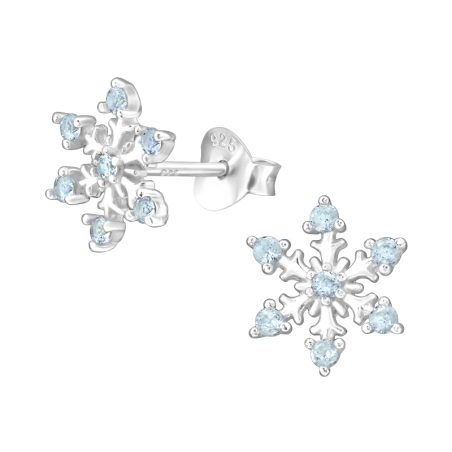 Snowflake - 925 Sterling Silver Ear Studs with Zirconia stones