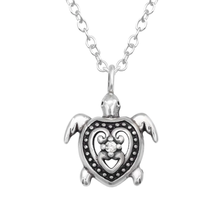 Turtle oxidized - 925 Sterling Silver Necklace With Stones
