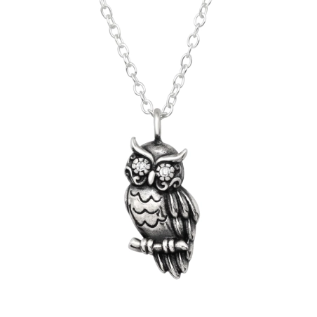 Owl vintage with crystals - 925 Sterling Silver Necklace With Stones